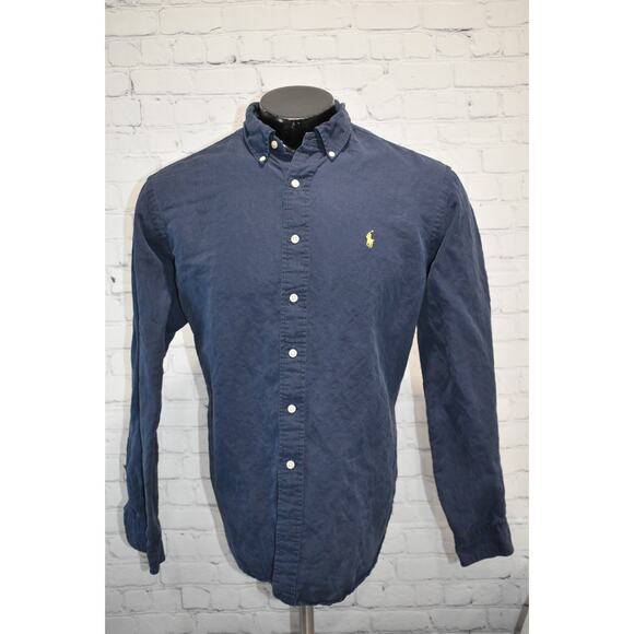 Polo Ralph Lauren Linen Silk Dress Shirt Men XL Classic Fit Blue Long Sleeve - Picture 6 of 7